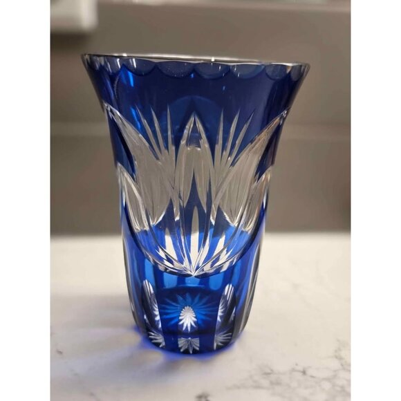Vintage cobalt blue and clear glass vase 7" - Picture 7 of 7